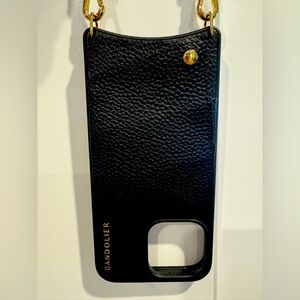 Emma Bandolier Black Leather iPhone 14 Max Pro crossbody phone case wallet